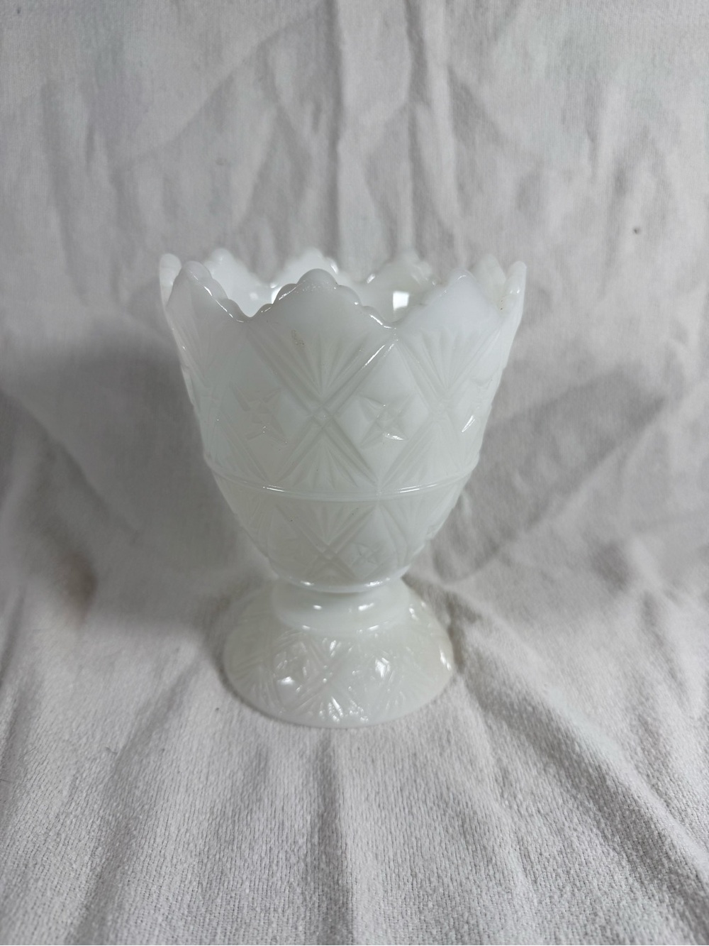 Vintage E.O. Brody 6” White Milk Glass Pedestal Vase
